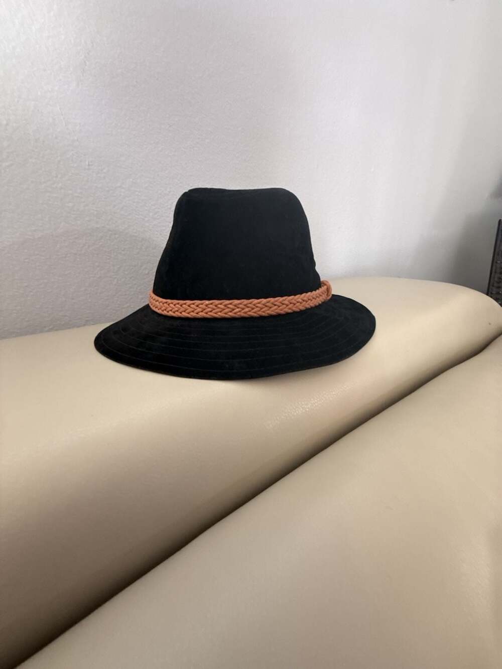 Black Suede Rancher Hat With Braided Belt